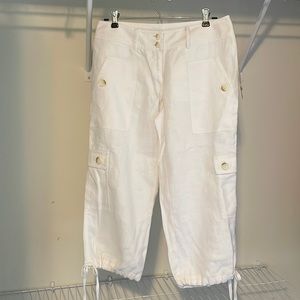 NWT Michael Kors Women’s White Linen Cargo Capris Size 4 Small